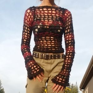 Black and Red Mesh/Fishnet Sweater